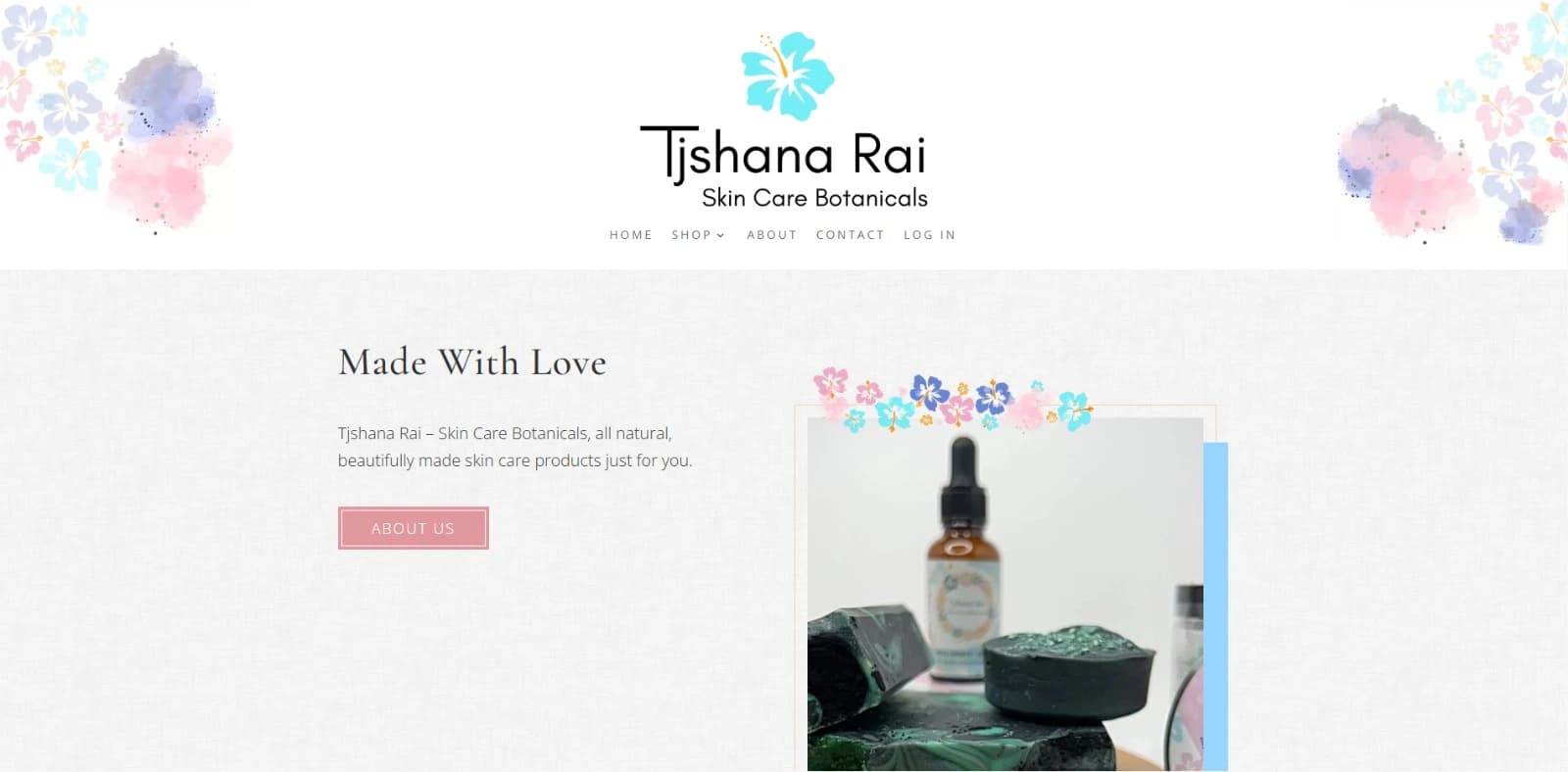 Tjshana Rai Skin Care Botanicals website screenshot